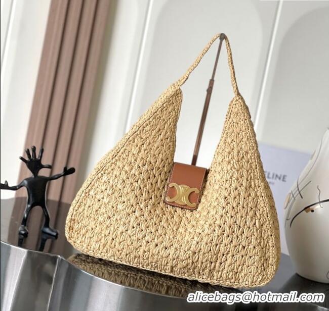 Good Quality Celine Classic Panier Cabas Triangle bag in Raffia Straw and Calfskin 119772 Beige 2025