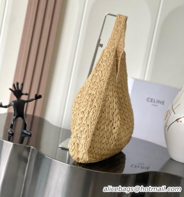 Good Quality Celine Classic Panier Cabas Triangle bag in Raffia Straw and Calfskin 119772 Beige 2025