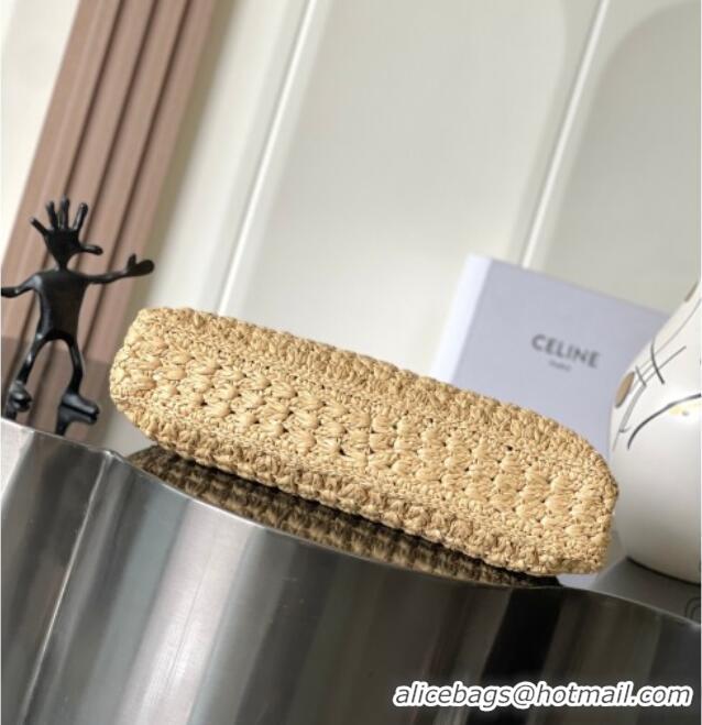 Good Quality Celine Classic Panier Cabas Triangle bag in Raffia Straw and Calfskin 119772 Beige 2025