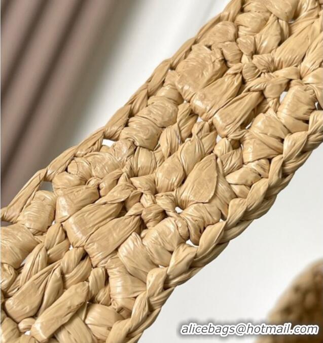 Good Quality Celine Classic Panier Cabas Triangle bag in Raffia Straw and Calfskin 119772 Beige 2025