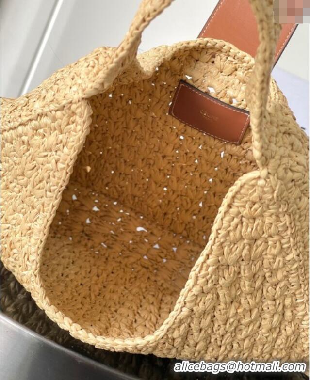 Good Quality Celine Classic Panier Cabas Triangle bag in Raffia Straw and Calfskin 119772 Beige 2025