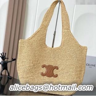Modern Discount Celine Classic Panier Shopper Cabas bag in Raffia Straw and Calfskin 119632 Beige 2025