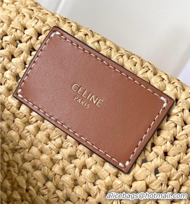Modern Discount Celine Classic Panier Shopper Cabas bag in Raffia Straw and Calfskin 119632 Beige 2025