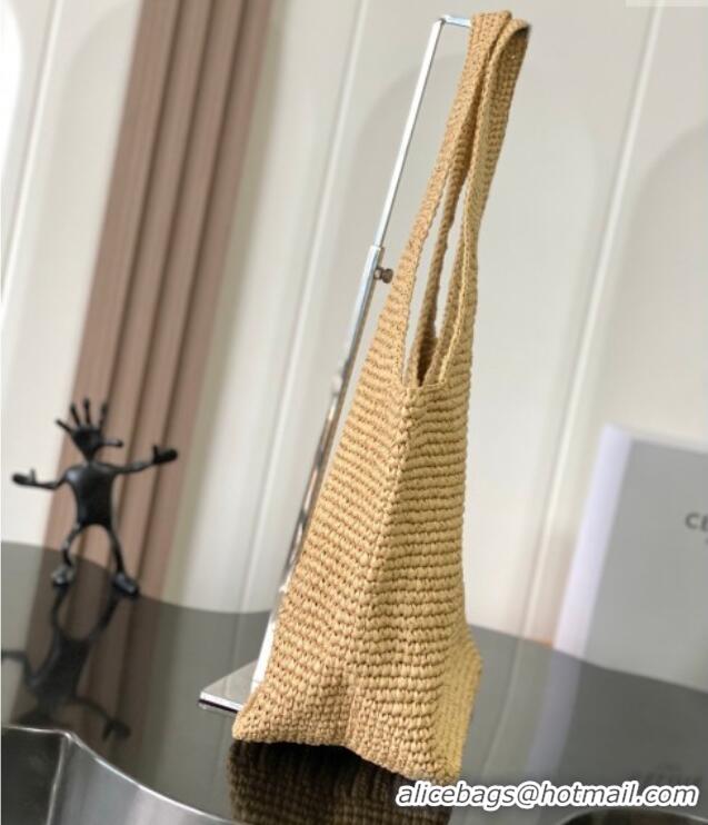 Modern Discount Celine Classic Panier Shopper Cabas bag in Raffia Straw and Calfskin 119632 Beige 2025