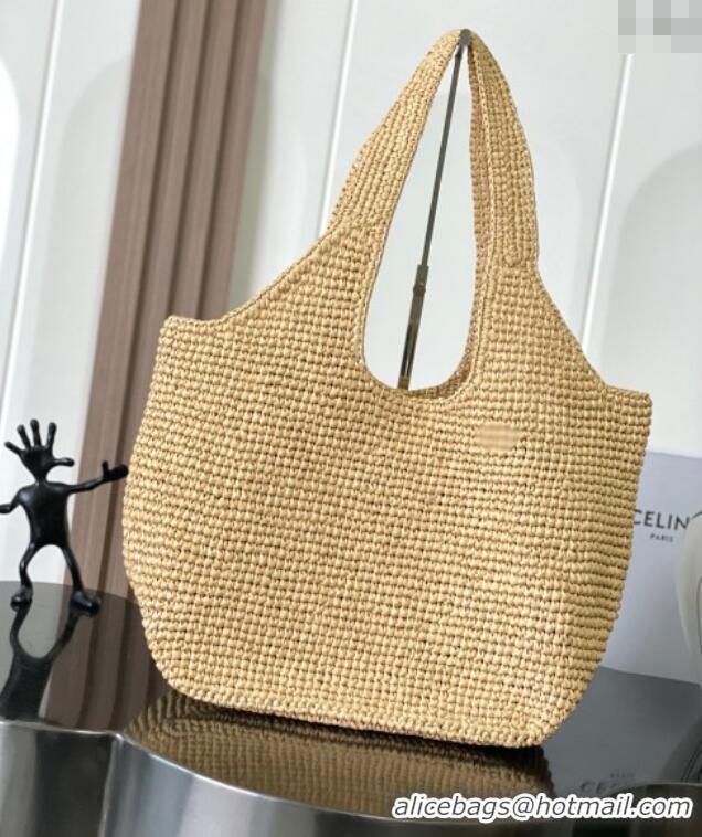 Modern Discount Celine Classic Panier Shopper Cabas bag in Raffia Straw and Calfskin 119632 Beige 2025