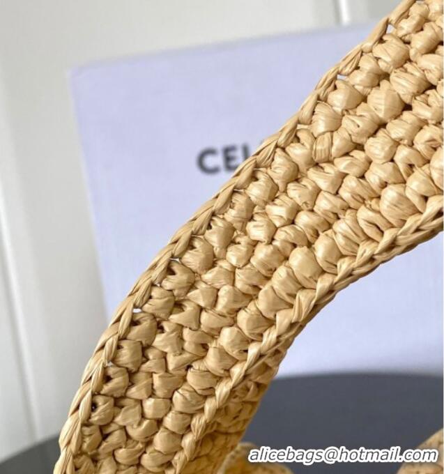 Modern Discount Celine Classic Panier Shopper Cabas bag in Raffia Straw and Calfskin 119632 Beige 2025