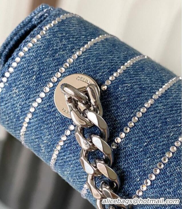 Spot Bulk Celine Chain Shoulder Bag in Denim with Strass 197993 Blue 2025