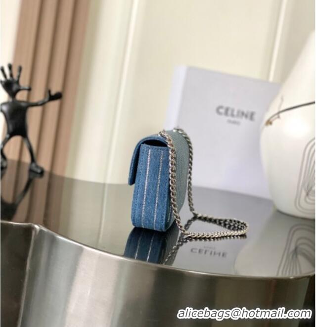 Spot Bulk Celine Chain Shoulder Bag in Denim with Strass 197993 Blue 2025