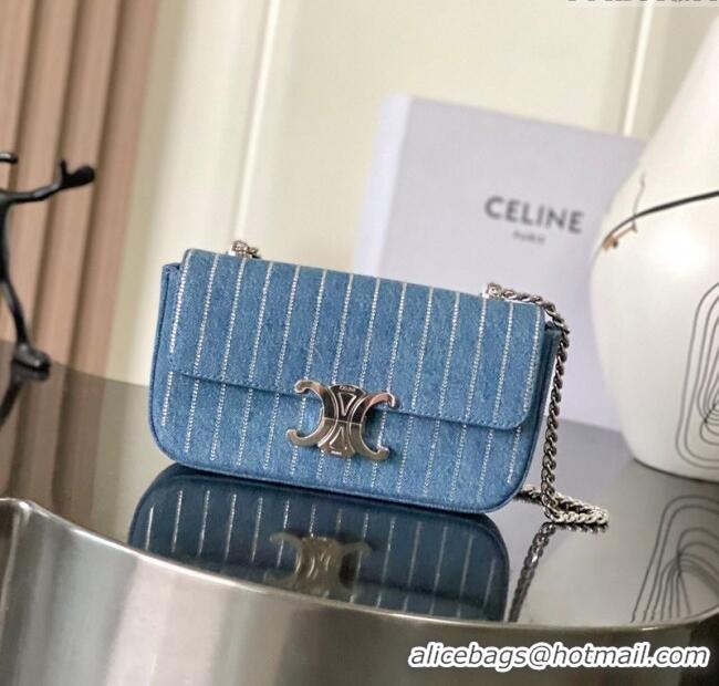 Spot Bulk Celine Chain Shoulder Bag in Denim with Strass 197993 Blue 2025