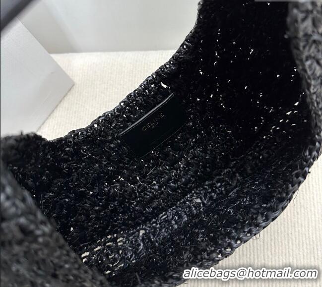 Original Cheap Celine Classic Panier Hobo bag in Raffia Straw and Calfskin 112772 Black 2025
