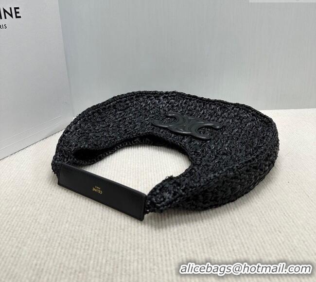 Original Cheap Celine Classic Panier Hobo bag in Raffia Straw and Calfskin 112772 Black 2025