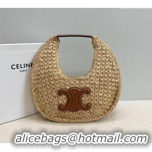 Spot Bulk Celine Classic Panier Hobo bag in Raffia Straw and Calfskin 112772 Beige/Brown 2025