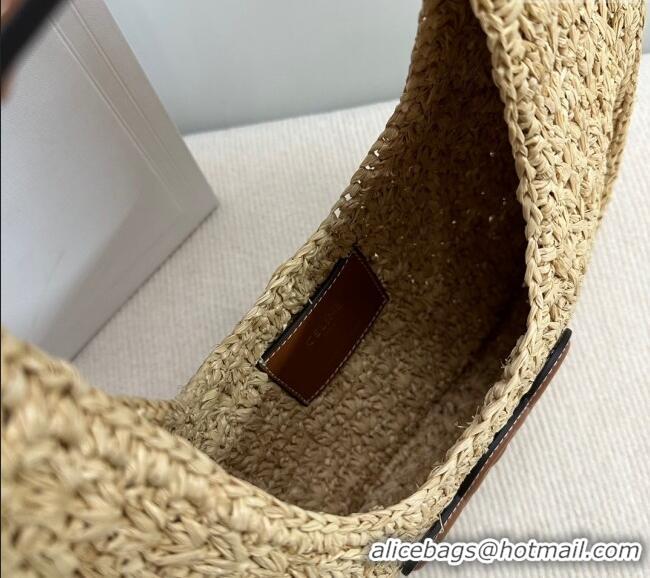 Spot Bulk Celine Classic Panier Hobo bag in Raffia Straw and Calfskin 112772 Beige/Brown 2025