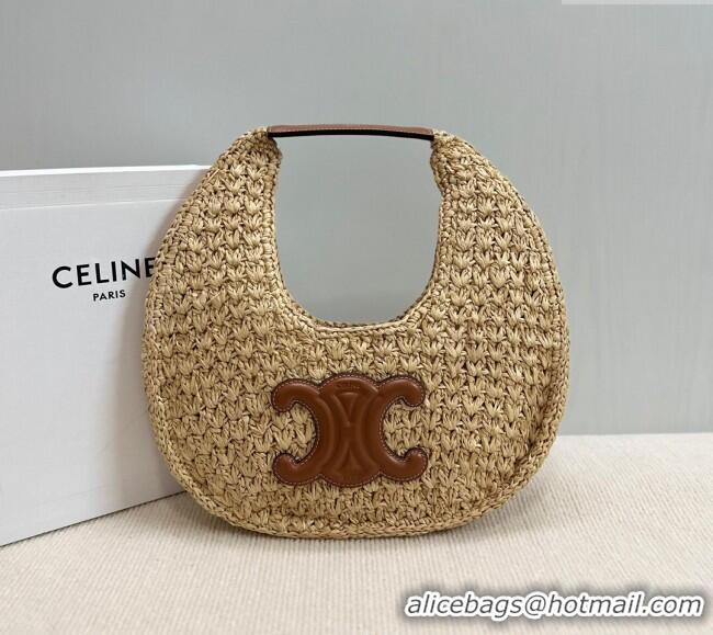 Spot Bulk Celine Classic Panier Hobo bag in Raffia Straw and Calfskin 112772 Beige/Brown 2025