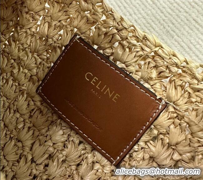 Spot Bulk Celine Classic Panier Hobo bag in Raffia Straw and Calfskin 112772 Beige/Brown 2025