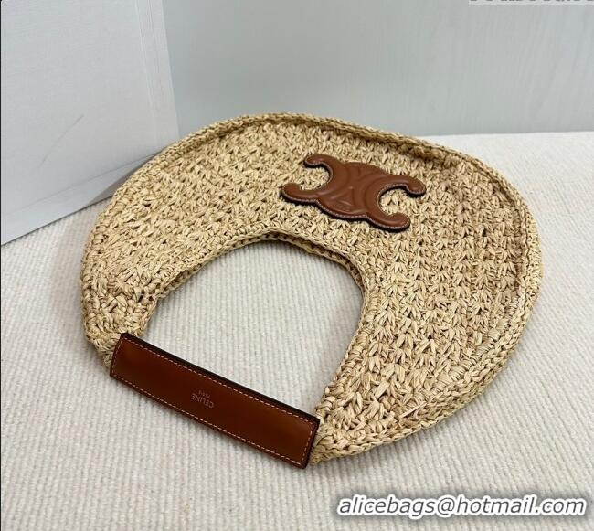 Spot Bulk Celine Classic Panier Hobo bag in Raffia Straw and Calfskin 112772 Beige/Brown 2025