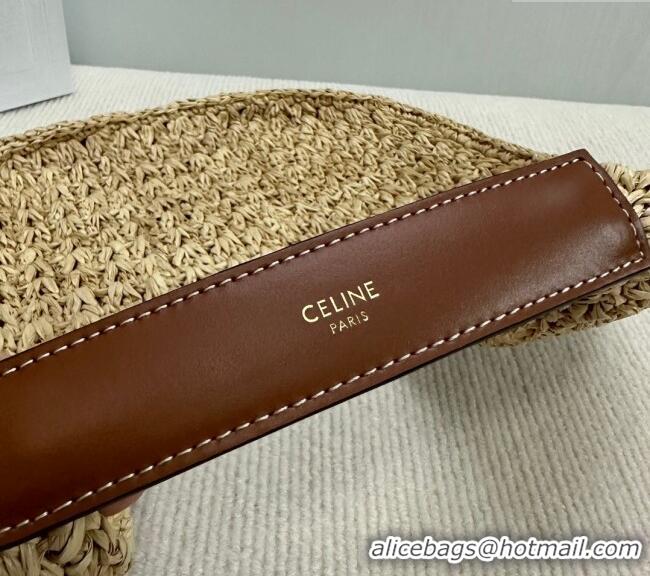 Spot Bulk Celine Classic Panier Hobo bag in Raffia Straw and Calfskin 112772 Beige/Brown 2025