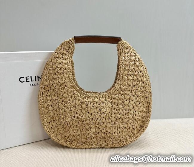 Spot Bulk Celine Classic Panier Hobo bag in Raffia Straw and Calfskin 112772 Beige/Brown 2025