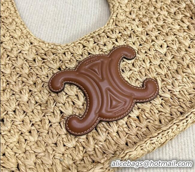 Spot Bulk Celine Classic Panier Hobo bag in Raffia Straw and Calfskin 112772 Beige/Brown 2025