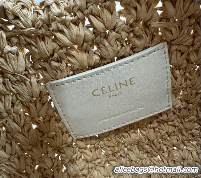 Inexpensive Celine Classic Panier Hobo bag in Raffia Straw and Calfskin 112772 Beige/White 2025