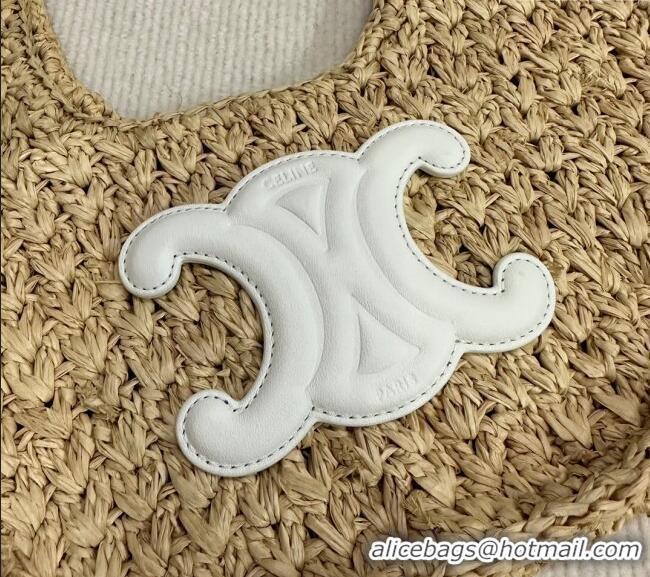 Inexpensive Celine Classic Panier Hobo bag in Raffia Straw and Calfskin 112772 Beige/White 2025