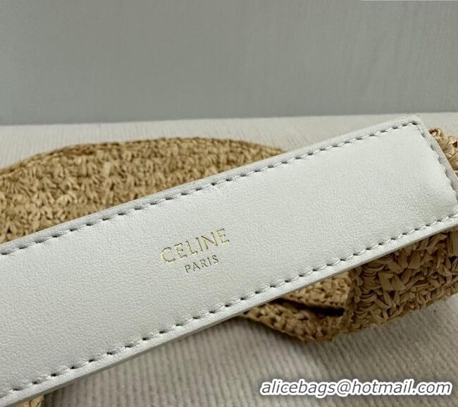 Inexpensive Celine Classic Panier Hobo bag in Raffia Straw and Calfskin 112772 Beige/White 2025