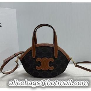 Discount Celine Oval Bag in Triomphe Canvas and Calfskin 122262 Brown 2025