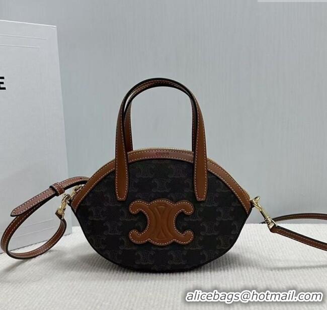 Discount Celine Oval Bag in Triomphe Canvas and Calfskin 122262 Brown 2025