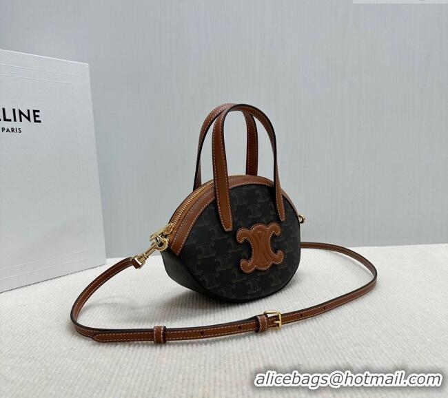 Discount Celine Oval Bag in Triomphe Canvas and Calfskin 122262 Brown 2025