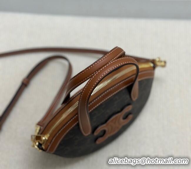Discount Celine Oval Bag in Triomphe Canvas and Calfskin 122262 Brown 2025