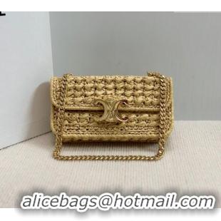 Best Price Celine Chain Shoulder bag in Raffia Straw Effect Textile 112252 Beige 2025