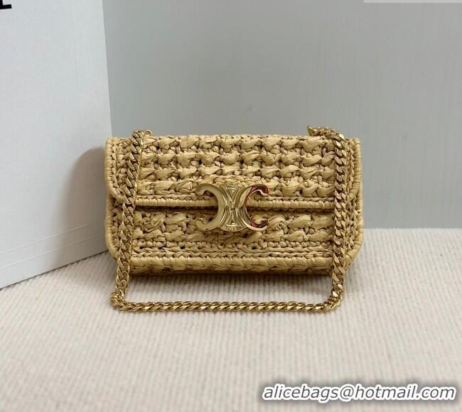 Best Price Celine Chain Shoulder bag in Raffia Straw Effect Textile 112252 Beige 2025