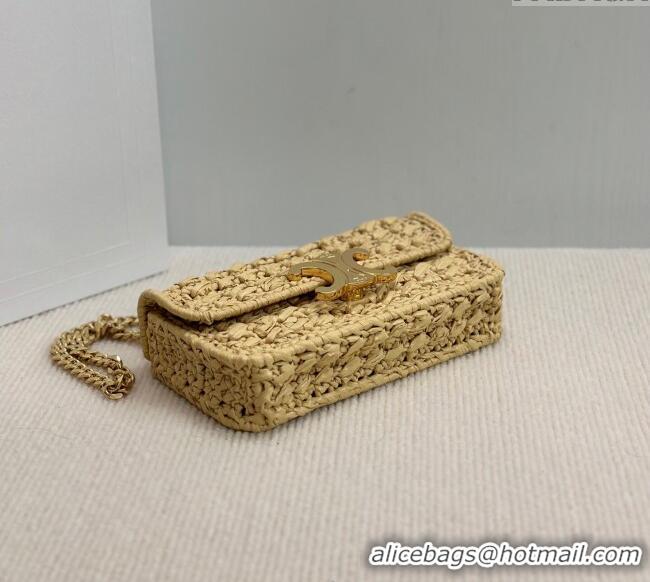 Best Price Celine Chain Shoulder bag in Raffia Straw Effect Textile 112252 Beige 2025