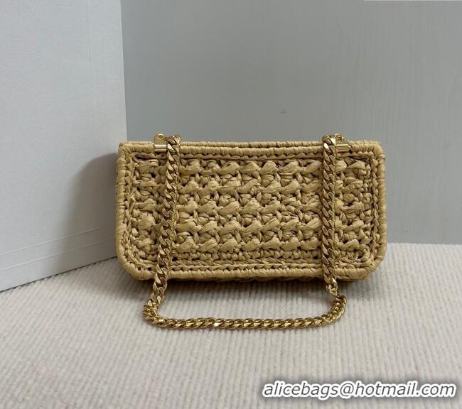 Best Price Celine Chain Shoulder bag in Raffia Straw Effect Textile 112252 Beige 2025