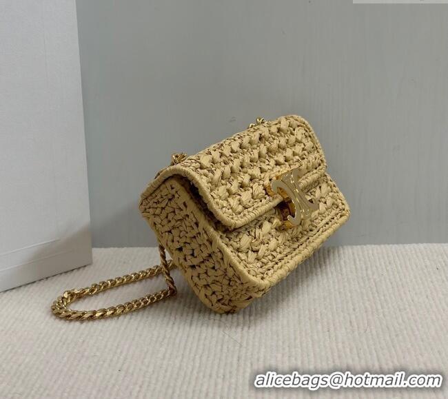 Best Price Celine Chain Shoulder bag in Raffia Straw Effect Textile 112252 Beige 2025