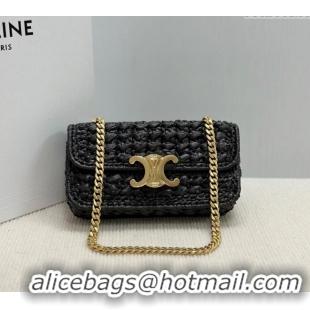 Grade Quality Celine Chain Shoulder bag in Raffia Straw Effect Textile 112252 Black 2025