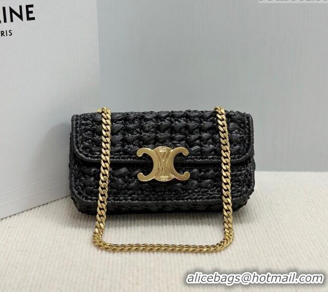 Grade Quality Celine Chain Shoulder bag in Raffia Straw Effect Textile 112252 Black 2025