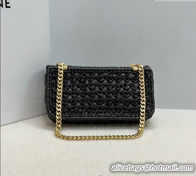 Grade Quality Celine Chain Shoulder bag in Raffia Straw Effect Textile 112252 Black 2025