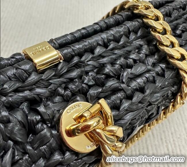 Grade Quality Celine Chain Shoulder bag in Raffia Straw Effect Textile 112252 Black 2025