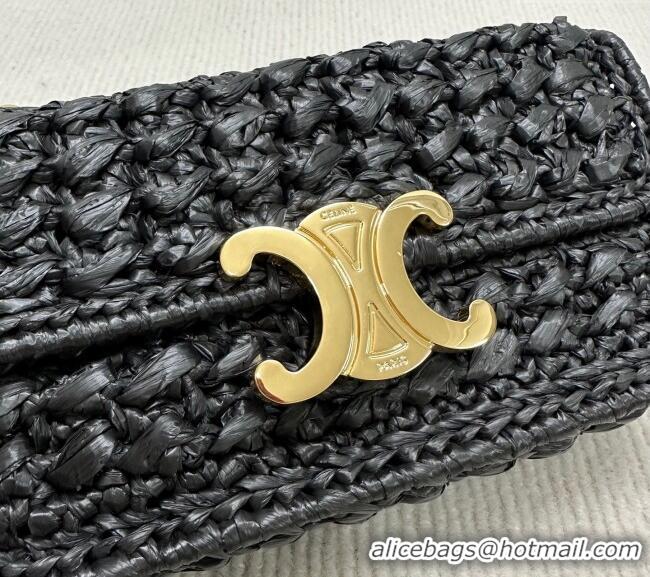 Grade Quality Celine Chain Shoulder bag in Raffia Straw Effect Textile 112252 Black 2025