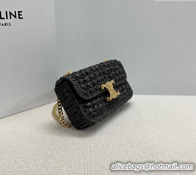Grade Quality Celine Chain Shoulder bag in Raffia Straw Effect Textile 112252 Black 2025