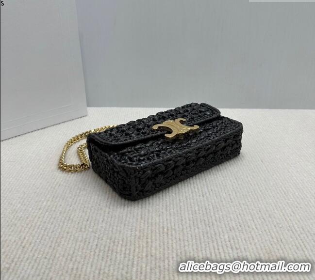 Grade Quality Celine Chain Shoulder bag in Raffia Straw Effect Textile 112252 Black 2025