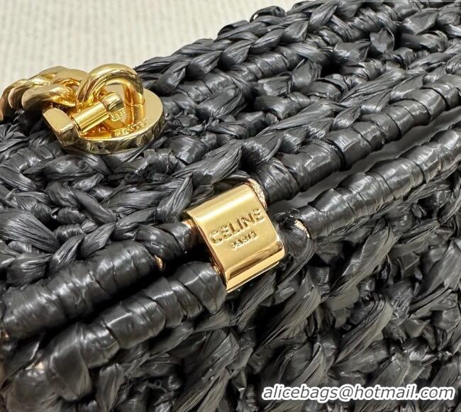 Grade Quality Celine Chain Shoulder bag in Raffia Straw Effect Textile 112252 Black 2025