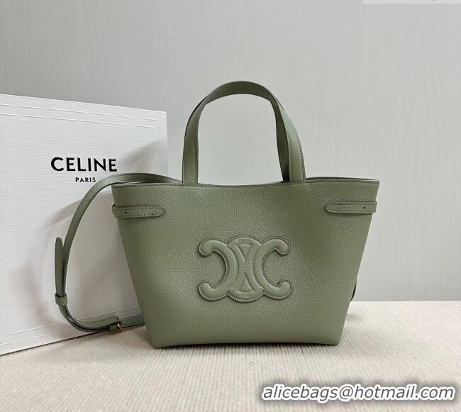 New Cheap Celine Mini Cabas Anais Cuir Triomphe Tote Bag in Grained Calfskin 118613 Light Clay Green 2025