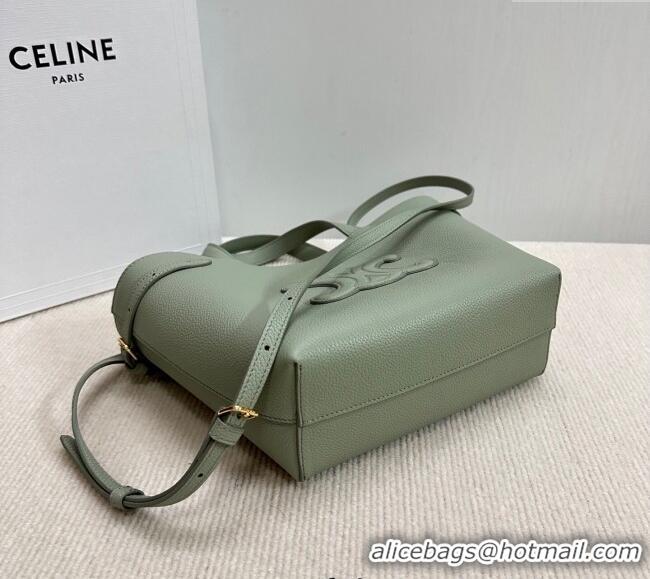 New Cheap Celine Mini Cabas Anais Cuir Triomphe Tote Bag in Grained Calfskin 118613 Light Clay Green 2025