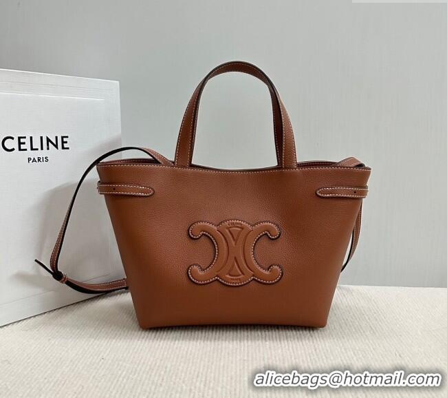 Classic Specials Celine Mini Cabas Anais Cuir Triomphe Tote Bag in Grained Calfskin 118613 Tan Brown 2025