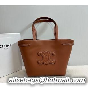 Luxury Cheap Celine Small Cabas Anais Cuir Triomphe Tote Bag in Grained Calfskin 118233 Tan Brown 2025