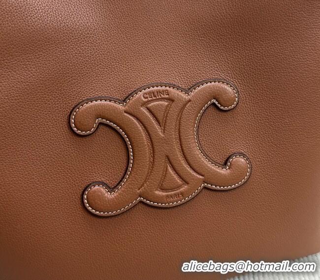 Luxury Cheap Celine Small Cabas Anais Cuir Triomphe Tote Bag in Grained Calfskin 118233 Tan Brown 2025
