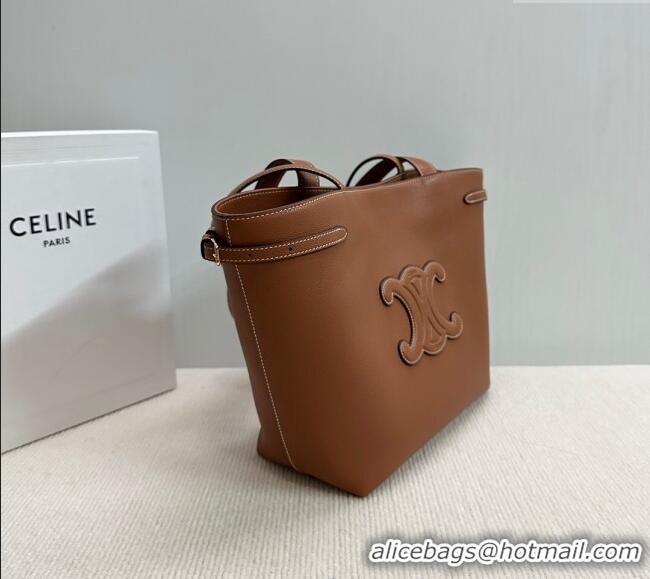 Luxury Cheap Celine Small Cabas Anais Cuir Triomphe Tote Bag in Grained Calfskin 118233 Tan Brown 2025