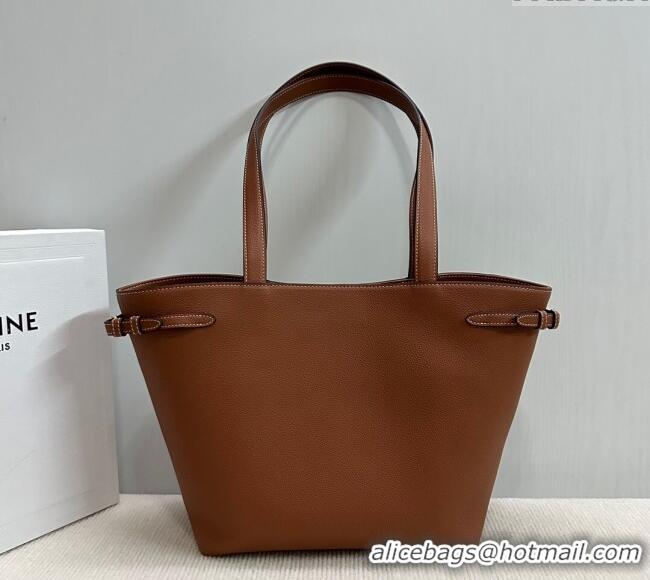 Luxury Cheap Celine Small Cabas Anais Cuir Triomphe Tote Bag in Grained Calfskin 118233 Tan Brown 2025